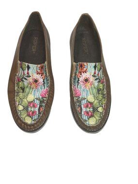 Roper Womens Cactus Print Slip-On Shoes Size 8 Brown & Multicolor Leather